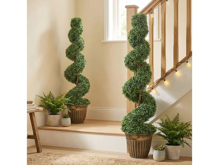 HOMCOM Lot 2 Buis Artificiels Spirale 120cm Pot Intérieur Extérieur
