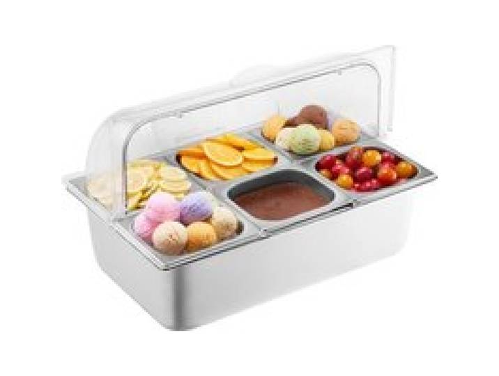 VEVOR Saladette Réfrigérée à Poser avec 6 Plateaux en Acier Inoxydable, Vitrine Réfrigérée Comptoir avec Couvercle Transparent et 3 Bacs à Glaçons, pour Buffert Restaurant Hôtel Cuisine Fête