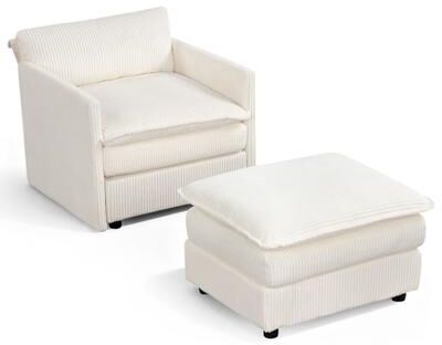 Costway Oversized Accent Chair with Ottoman with Soft Corduroy Cushions-Beige