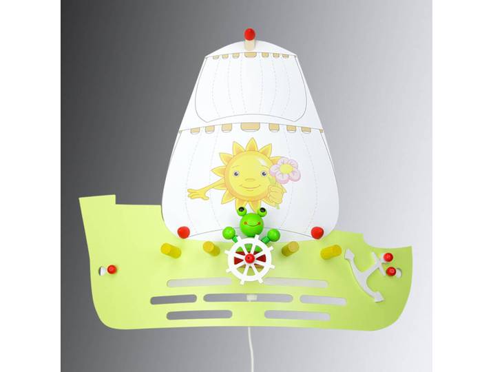 Elobra Wandleuchte Frosch in Form eines Segelschiffs, grün, für Kinderzimmer, Holz