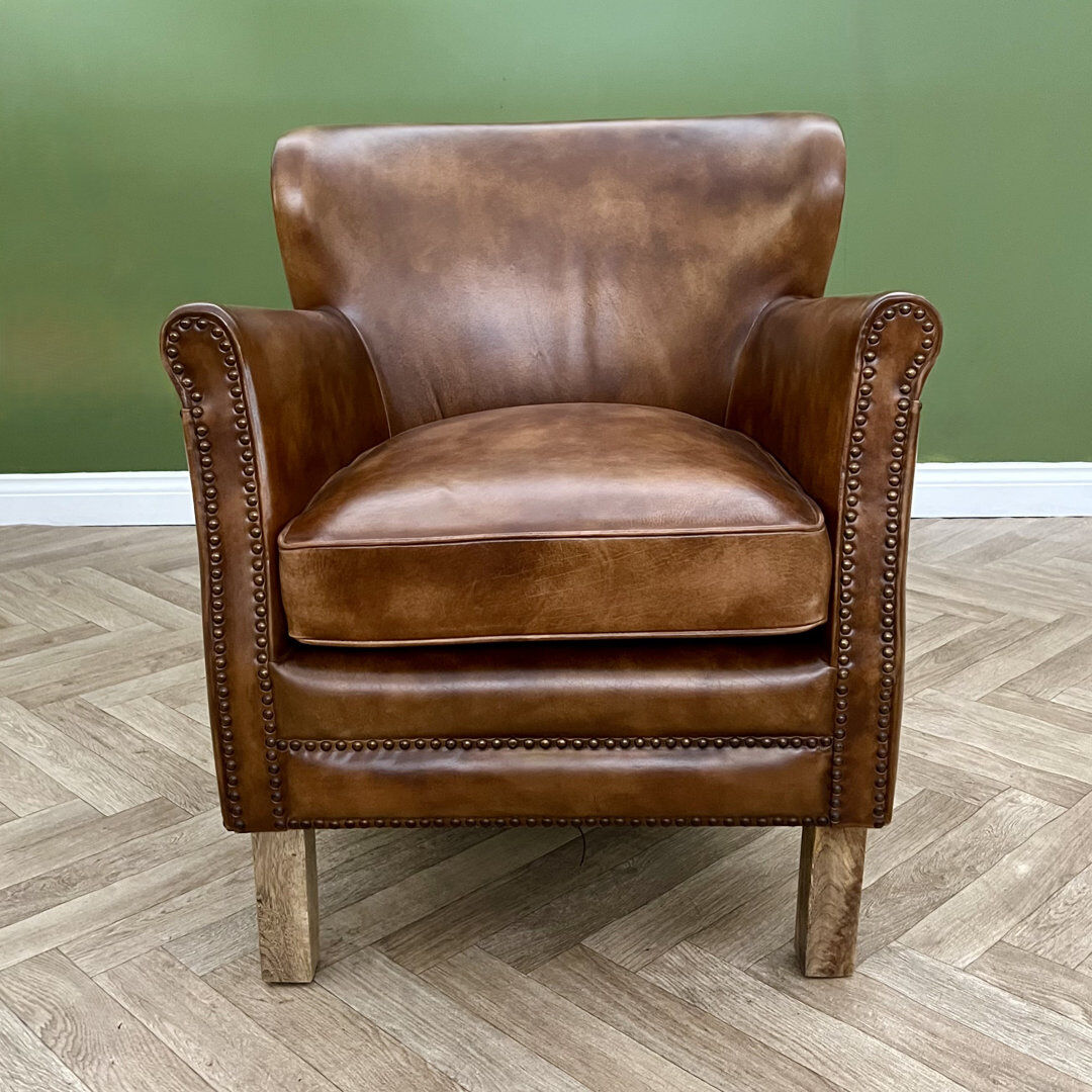 Union Rustic Lorane Upholstered Top Grain Leather Armchair Brown 86cm H X 73cm W X 73cm D