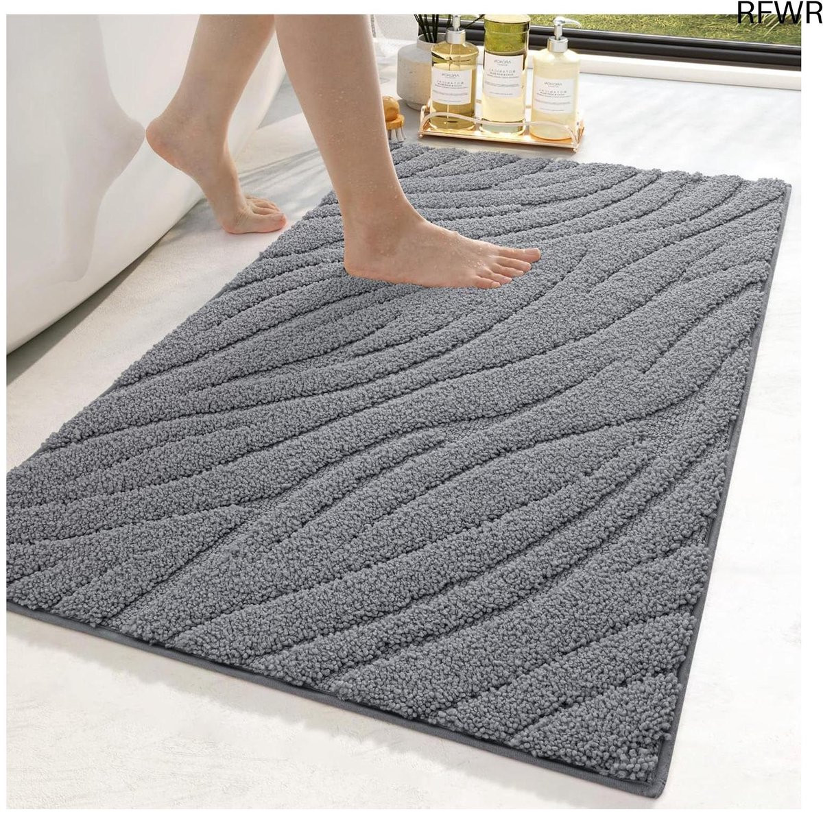 RFWR Antislip Badmat Grijs - Waterabsorberende en Machinewasbare Badmat voor Badkamer, Douche en Keuken - 61 x 92 cm