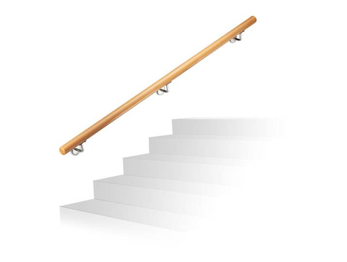 Relaxdays Handlauf Buche Wandmontage 1500 mm, Hellbraun, Holz, Metall, 150x4.2x4.2 cm, Badezimmer, Baden & Duschen, Badewannengriffe
