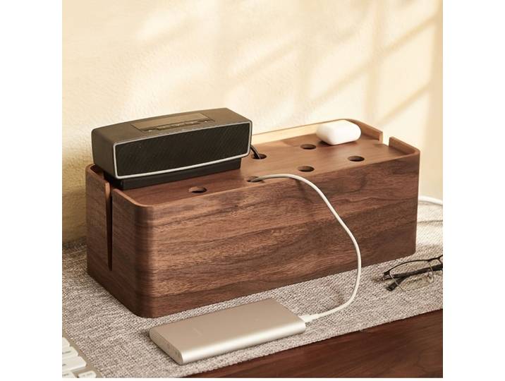 Boîte de rangement pour câbles en bois avec étagère supérieure, organisateur de cordons en bois massif pour dissimuler les multiprises sur le bureau, idéal pour la maison, le bureau ou le salon