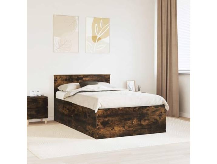 Molumvel Bettrahmen aus Holzwerkstoff, Geräucherte Eiche, 120 x 200 cm Robustes Design, Minimalistischer Stil, Inklusive Kopfteil