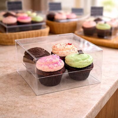 ClearBags "Cupcake Boxes Square Cupcake Clear Box & Cupcake Tray Insert Set 7 1/2"" x 7"" x 4"" 100 Sets  "