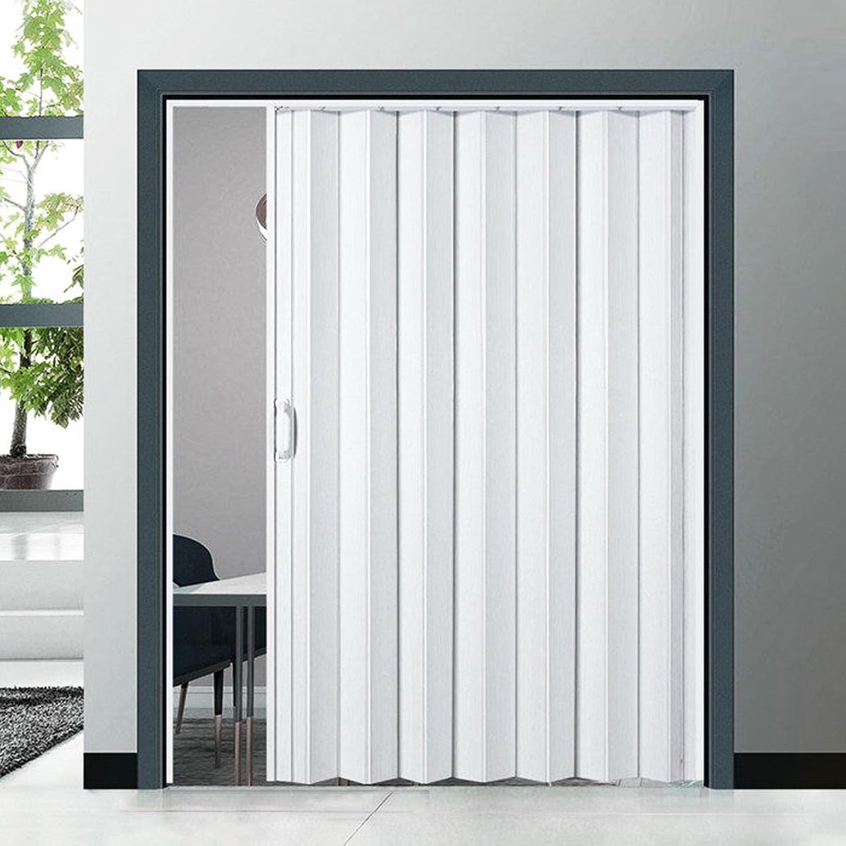 Wit PVC Vouwdeur met Houtnerf - Waterdichte Harmonicadeur als Kamerverdeler - B: 78,5 cm, H: 203 cm