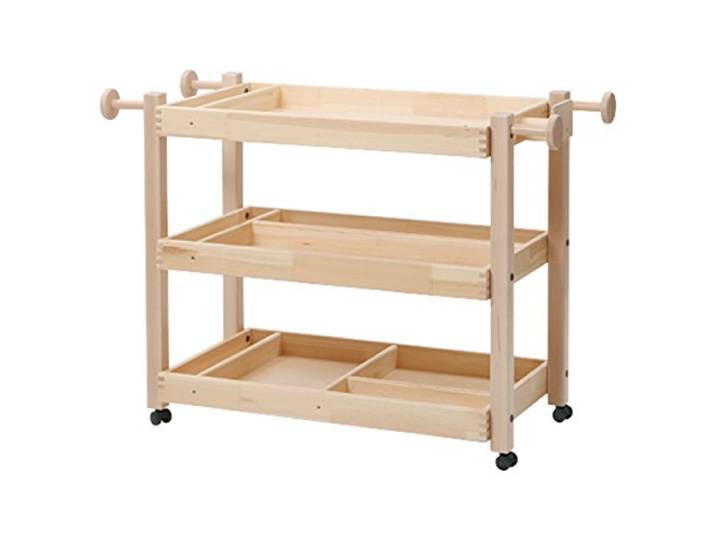 Sport-Tec Gerätewagen Gymnastik aus Holz, Turnhalle, Rollwagen mit 3 Böden, Aufbewahrung für Bälle, Stäbe & Reifen, 50 kg