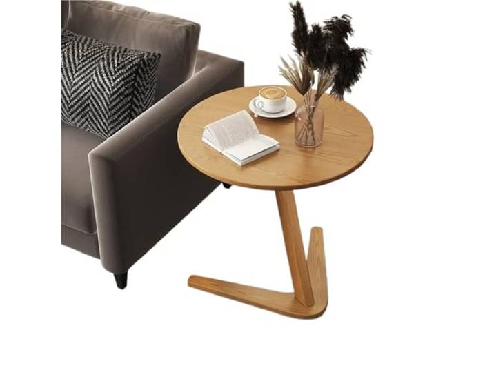 Ayztantine Sofatisch mit Rollen C-Form Oak Triangle Support Side Table Robuster C-förmiger Sofatisch, trendiger Balkon-Couchtisch, Schlafzimmer-Nachttisch(Wood 50x 60CM)