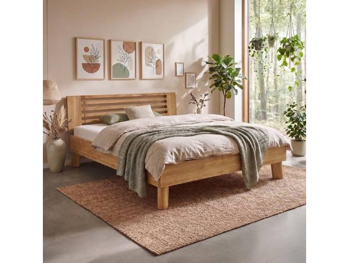 HOMELIV. Doppelbett Vivien Komfort Wildeiche Massivholz 180x200cm klassischer Stil, Mit Kopfteil höhenverstellbar