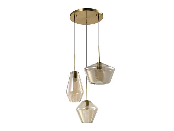 QUVIO Hanglamp verschillende kappen - 3 lichts - Metaal - Glas - Bruin