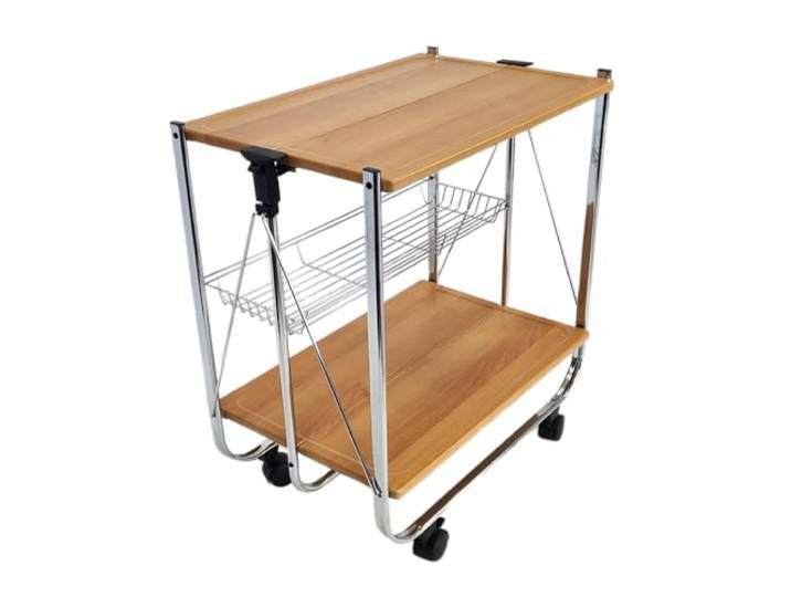abc HOME Servierwagen Holz-Optik Klappbar 70cm Hoch – Mobiler Küchenwagen mit Rollen – Platzsparender Beistellwagen faltbar – Serviertisch mit 3 Etagen