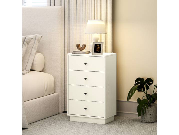HOMCOM Commode Moderne 4 Tiroirs Rangement Blanc 47x29x75cm