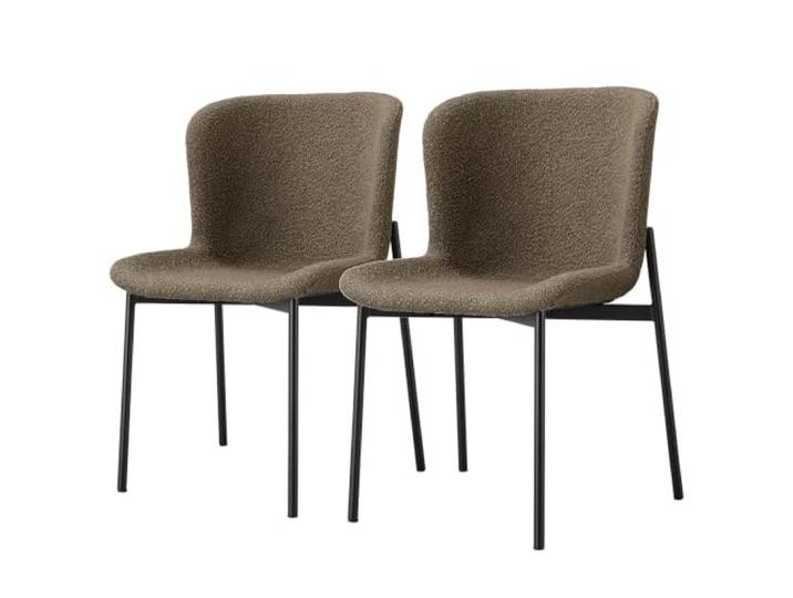 home24 Polsterstuhl 2er Set Metall Textil 49 x 52 x 79 cm Bouclé-Bezug, pulverbeschichtetes Eisen-Gestell, Glamour-Stil, für Küche oder Bar