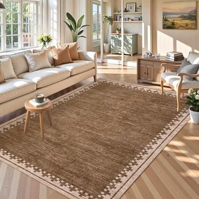 Garvee Modern Check Border Washable Area Rug
