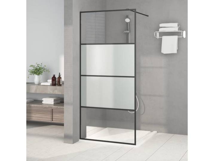 Vidaxl Walk-in Duschwand 90x195 cm Halbmat ESG Glass Schwarz