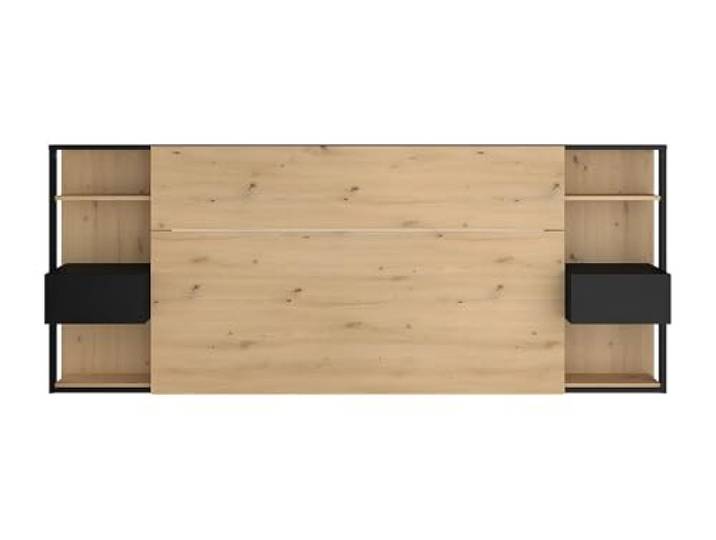 Bett-Kopfteil mit integrierten Nachttischen - Eiche - 250 cm - Schwarz - Mista