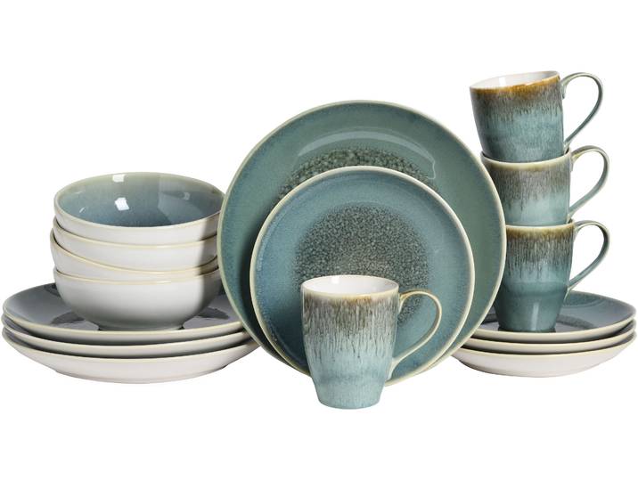 Kombiservice CREATABLE Caldera, Kombi-Service, 16-tlg , grün, 16 Stk., Steinzeug, Geschirr-Sets, Kombiservice, Reaktivglasur