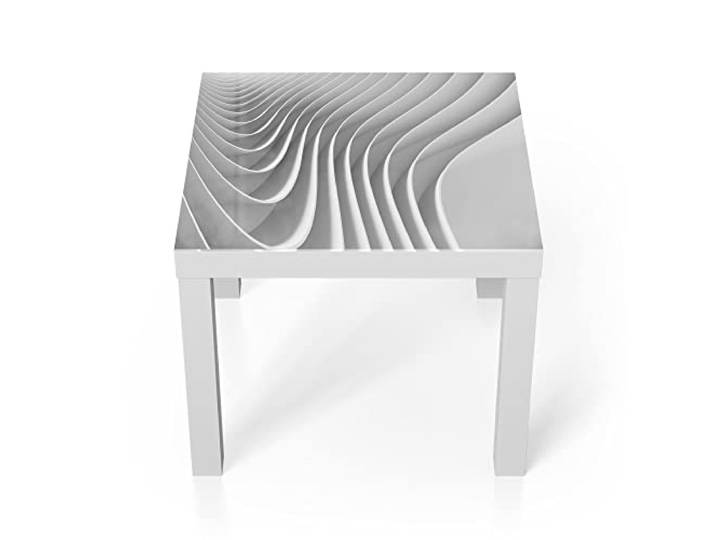 DEQORI Glastisch weiß klein 55x55 cm Motiv Lamellendesign ausgefallener Beistelltisch aus Glas Hochglanz Couchtisch fürs Wohnzimmer moderner Couch Tisch mit Design