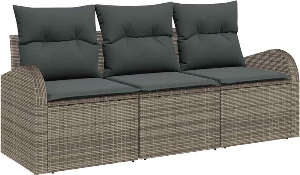 Garten-Sofa-Set mit Speicher 3 pcs Grau Poly Rattan