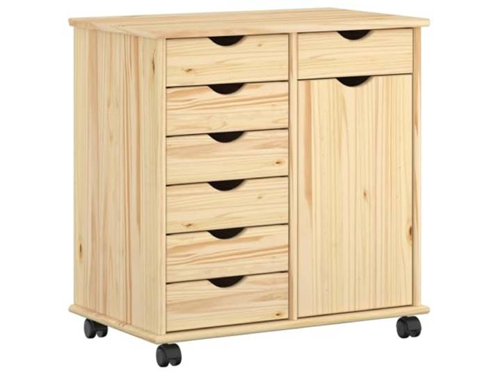 GFEROMRF Rollschrank mit Rad Braun 63,5 x 39 x 65,5 cm Massivholz Kiefer Massivholz Kiefer, Rollen für Mobilität, Türen und Schubladen, Scharniertüren, versenkte Griffe, matte Oberfläche, einfache