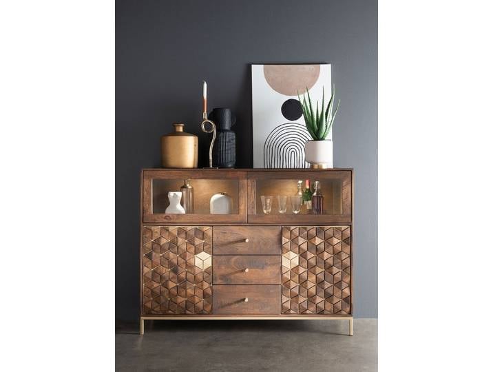 Highboard 146x115cm 'Assuan' Mango & Metall goldfarbig WZ-0462
