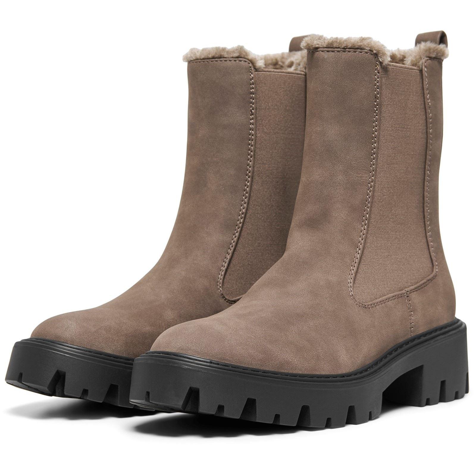 ONLY BETTY-9 WARM FÜTTERTE Polyurethan Damen Braune Stone Absatz Stiefeletten