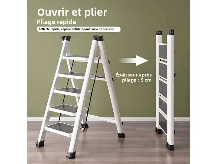 Échelle pliante 2-3 marches, marchepied antidérapant large en acier carbone 330 lbs avec étagère de rangement, support multifonctionnel pour plantes