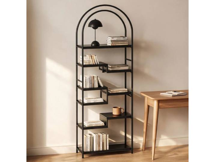 Étagère de Bureau Industriel – Structure Acier Montage Rapide Idéale pour Livres/Décoration Noir L60xP30xH170cm