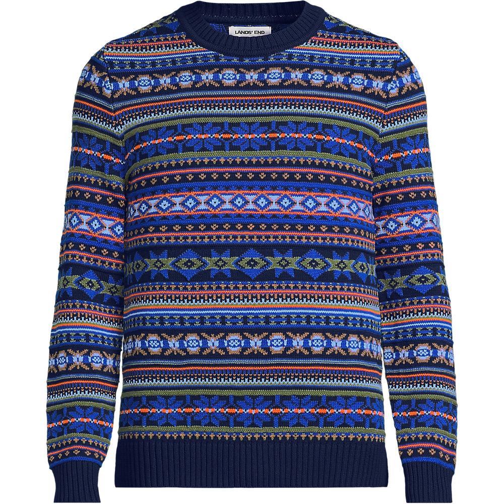 Fair Isle Drifter Pullover aus reiner Baumwolle, Herren, size: regular, Blau, Baumwolle, by Lands' End