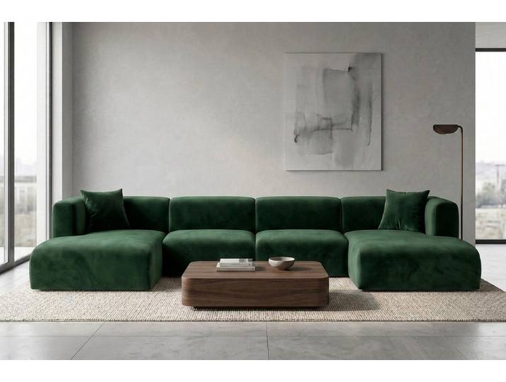 Kaiser Möbel Ecksofa U-förmiges für das Wohnzimmer aus Velvet-Stoff Bluvel GRETA, U-Form,2 Dekokissen inklusive,Abgerundetes Design