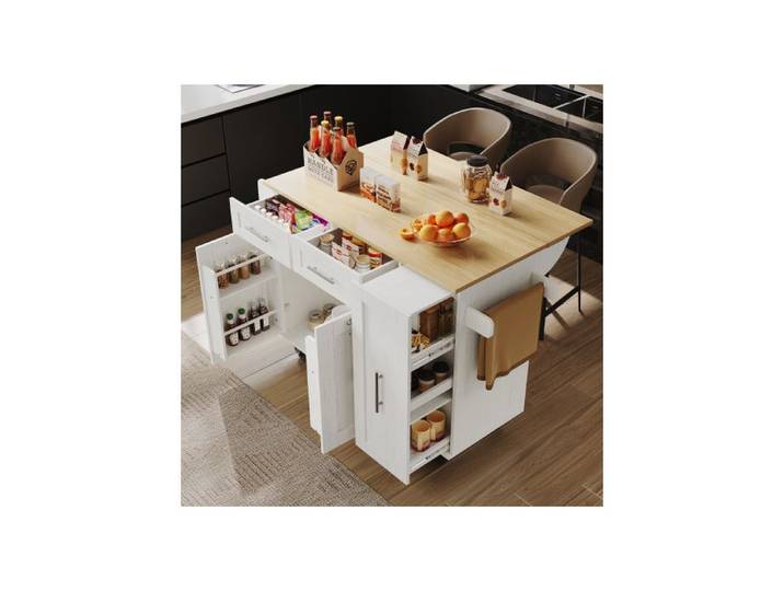 Îlot de cuisine - AUTREMENT - Multifonctionnel - MDF - Blanc - Design contemporain