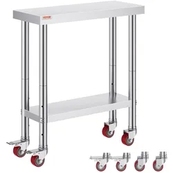 VEVOR Arbeitstisch 762 x 304,8 x 863,6 mm Edelstahl Catering Arbeitstisch etwas 100kg für Belastbarkeit Lebensmittel Zubereitungstisch Gewerbliche Arbeitstisch für Küche Bar Restaurantar 4 verstellbare Füße
