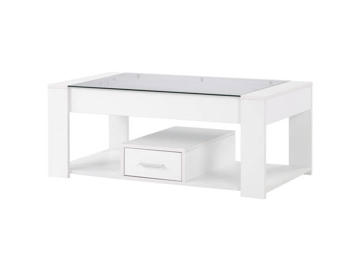 Flieks Couchtisch 100x50cm Weiß Glasplatte Schließfächer Stauraum Modern, Holz, 63x13.3x116.3 cm, Wohnzimmer, Wohnzimmertische, Couchtische