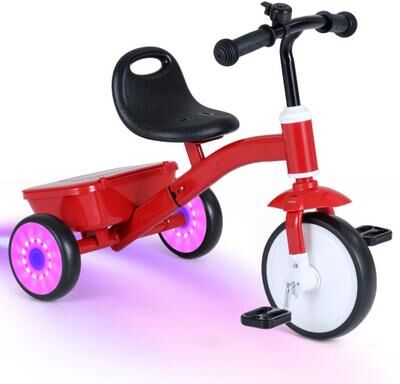 Costway Toddler Tricycle with Glowing Wheels and 4-Level Adjustable Seat