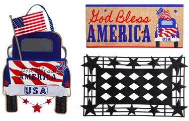 Evergreen Enterprises, Inc Patriotic Door Décor and Sassafras Mat Set (2DHB1145 20059 431303BL 43BM008) - Multi-Color