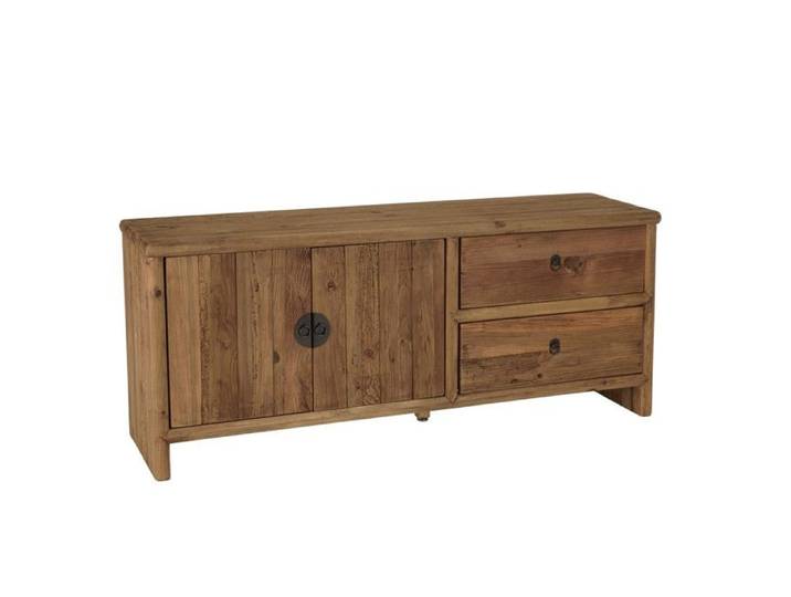 MACABANE SANDY - Meuble TV 2 tiroirs 2 portes longueur 155cm bois pin recyclé SANDY