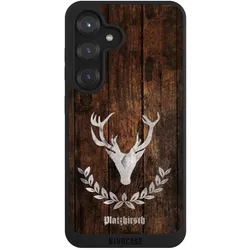 Nivocase Handyhülle für Samsung Galaxy S25 Hülle NIVOpure Case Schwarz Hirsch Holz Holzoptik (Samsung Galaxy S25), Smartphone Hülle, Schwarz
