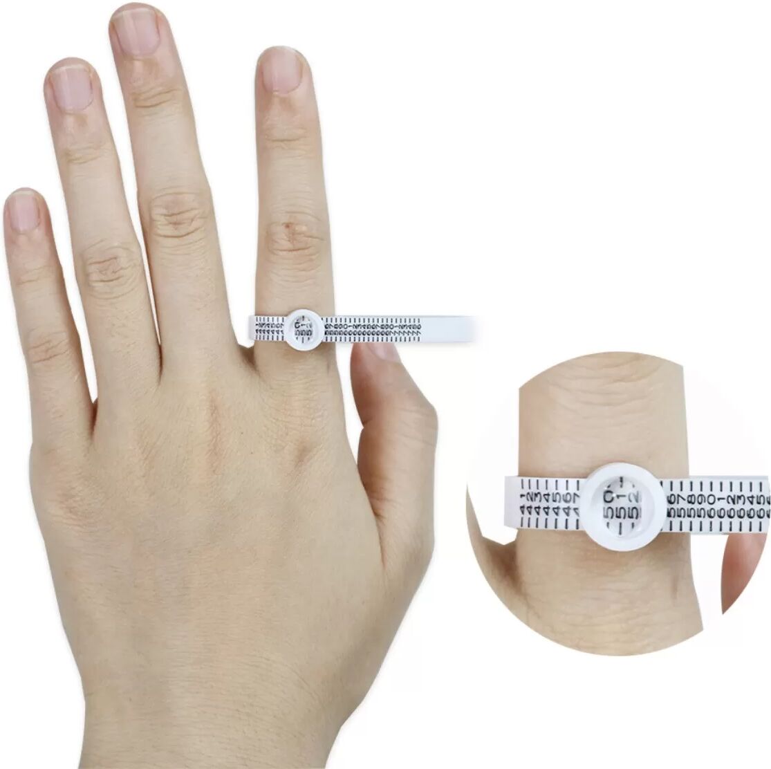 INF Weißes Ringgrößenmesser mit Lupe - Messband 2er-Pack, tragbares ABS Ringmaß