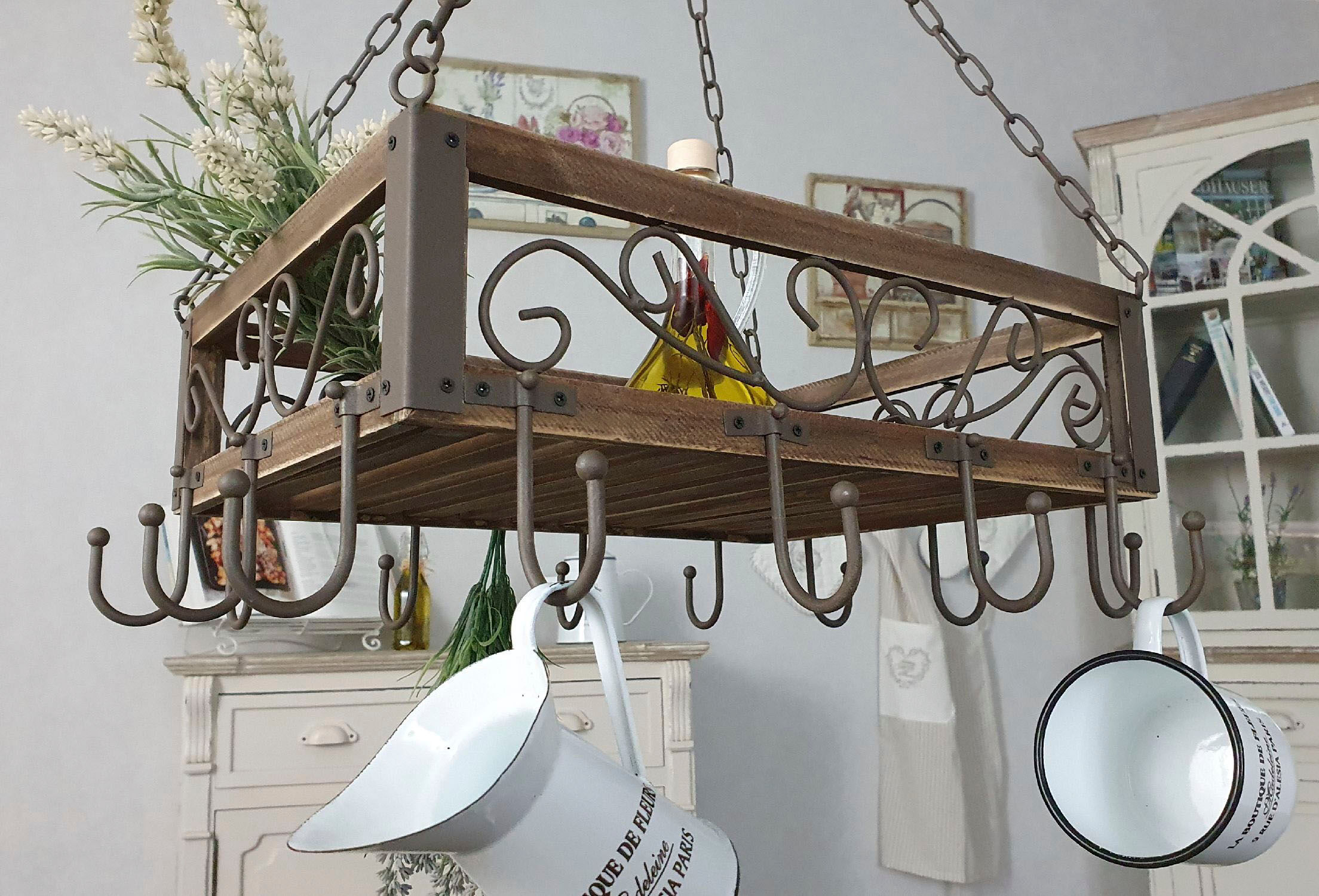 Hängekorb AMBIENTE HAUS "Topfhänger aus gebranntem Holz/Eisen", beige (natur), B:50cm H:16cm T:40cm, Holzwerkstoff, Aufbewahrungsboxen, Hängekorb natur Einheitsgröße