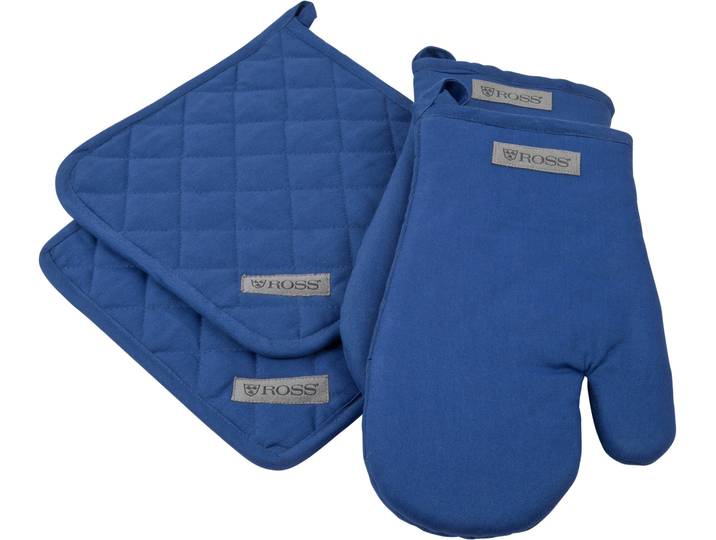 Topflappen ROSS Exclusiv , blau, 100% Baumwolle, Topflappen, Topflappen, 2x Topflappen und 2x Grillhandschuh, 100% Baumwolle