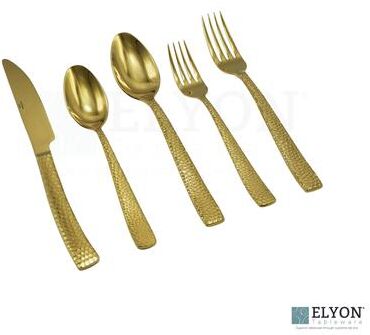 Elyon Tableware Elyon Crown Hammered Reflective Silver, Gold 20 Piece Flatware Set Stainless Steel Service For 4