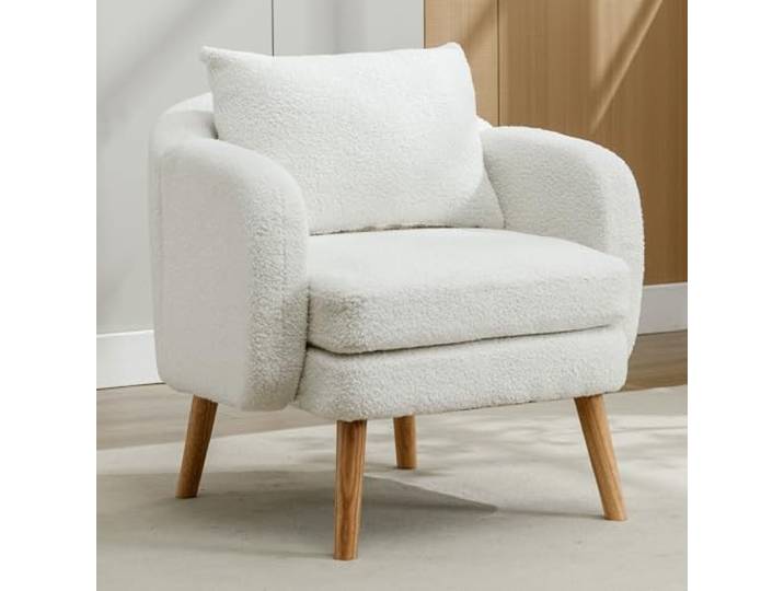 YAIXBNG Moderner, Schlichter Teddy-Samt-Sessel mit Kissen, extra Dicker Kissen-Sessel, einzelner Sofa-Sessel, gepolsterter Sessel, Freizeit-Stuhl, Massivholz-Beinstuhl