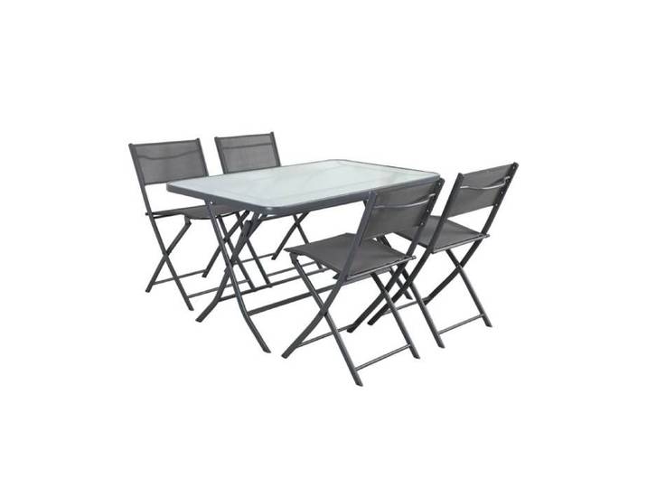 Table de jardin pliante acier + 4 assises textilène anthracite - Ancona