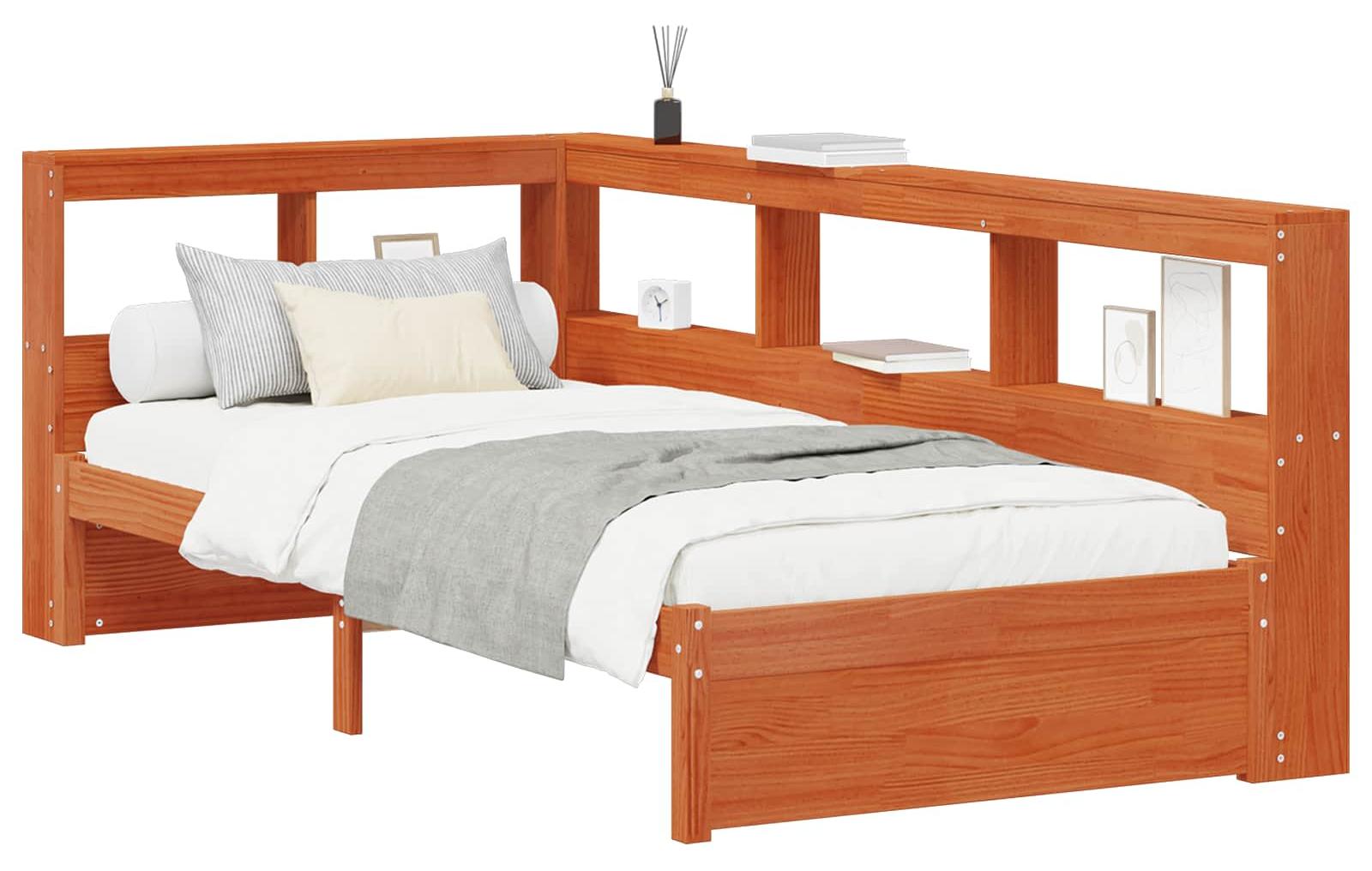Bücherregal-Bett mit Kopfteil mit Speicher Massivholz Kiefer