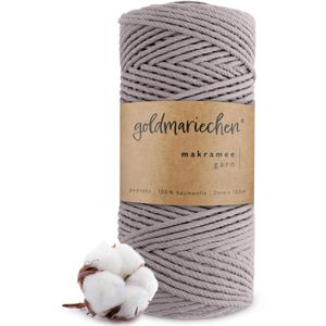 goldmariechen Makramee-Garn Premium, 3mm x 100m, 100% Baumwolle, grau