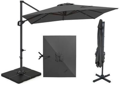 Costway 11 x 9 FT Aluminum Pole Outdoor Offset Hanging Umbrella with 220 LBS Base-Gray