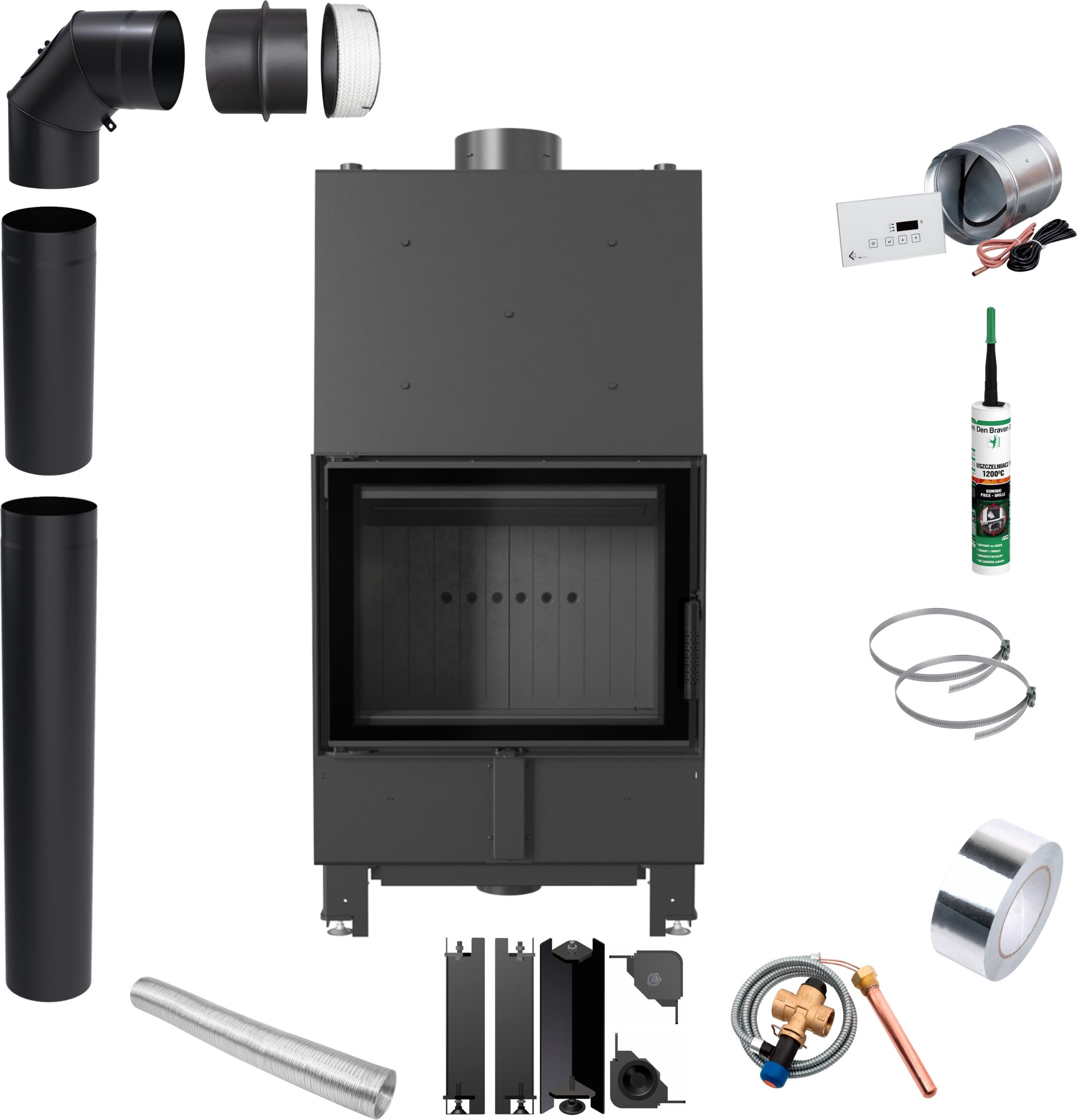 Wasser Kamin KRATKI LUCY 12kW Ø200 schwarz ECO Montageset