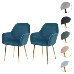 2er-Set Esszimmerstuhl HWC-F18, Stuhl Küchenstuhl, Retro Design ~ Samt mint, goldene Beine