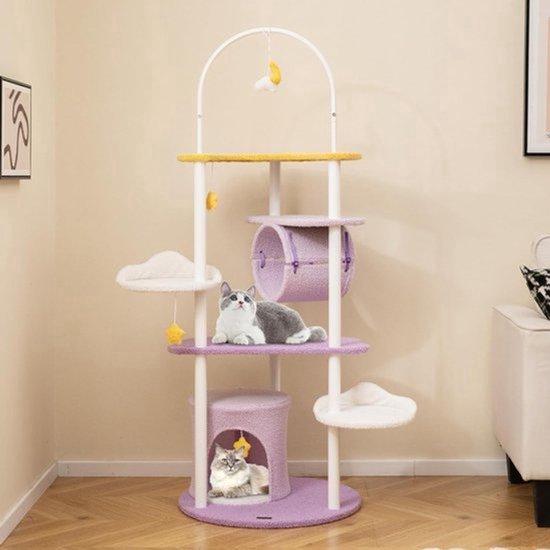 Kletterturm für Katzen - 158 cm Höhe - mit Katzenhochbeet, Tunnel und Spielgerät - stabil mit Metallrahmen